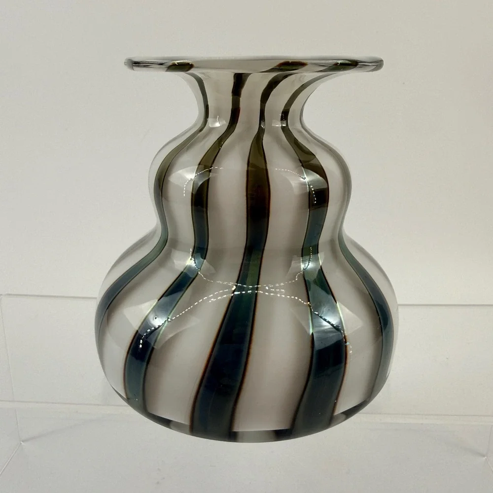 Iittala Nuutajarvi Markku Salo Striped Art Glass‎ Vase Signed Finland